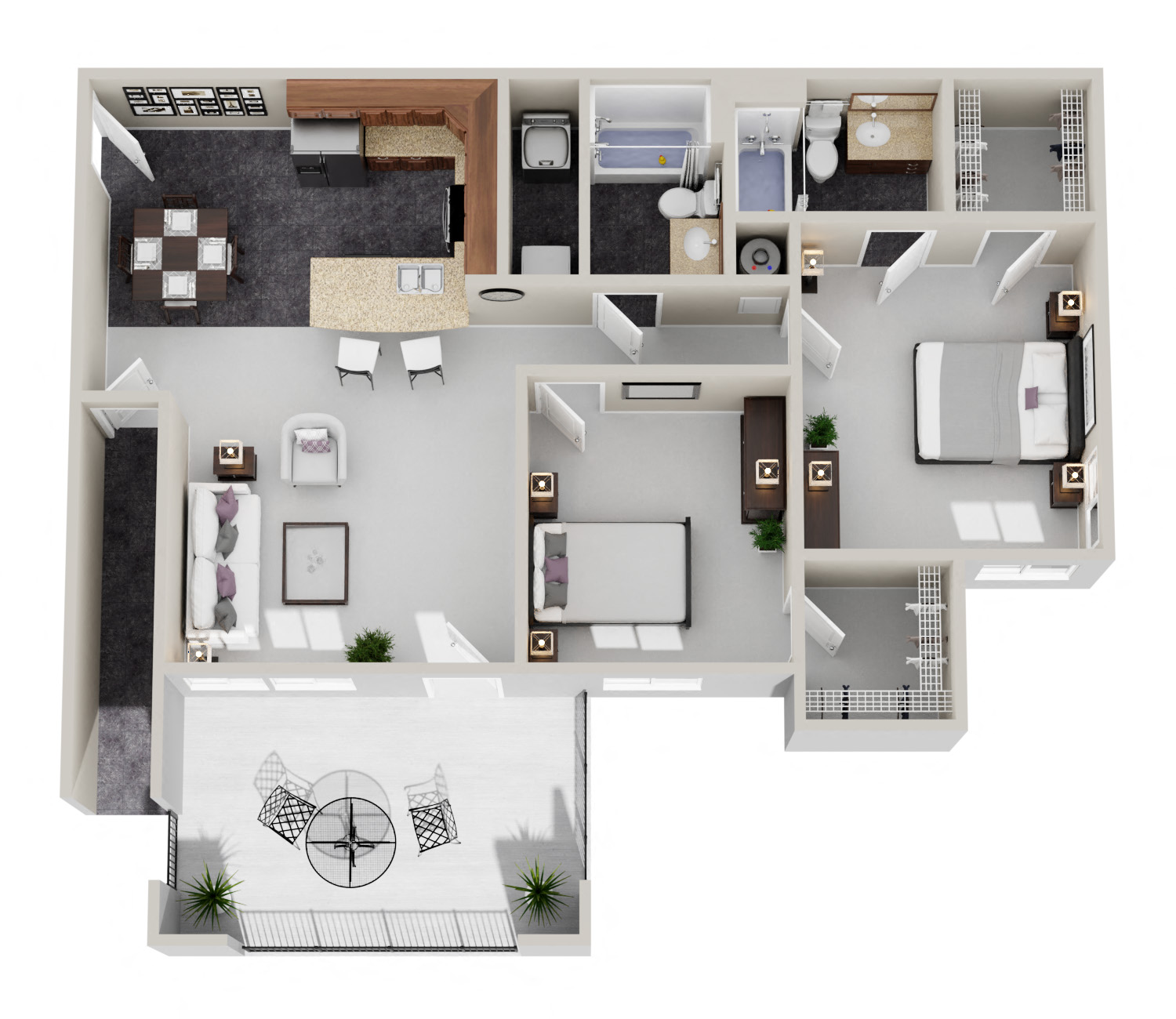 Floor plan for 2 beds, 2 baths, 1115 sqft